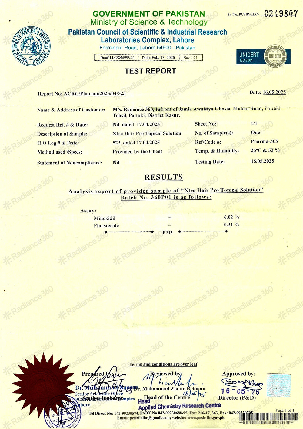 PCSIR Certification Document