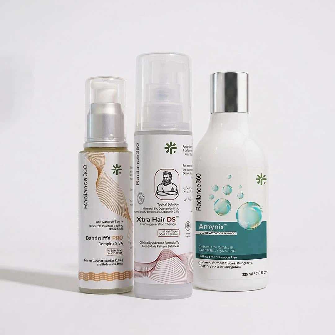 Three skincare products from Radiance 360 on a white background