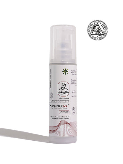 Hair care product bottle labeled 'Xtra Hair DS' on a white background with a logo.
