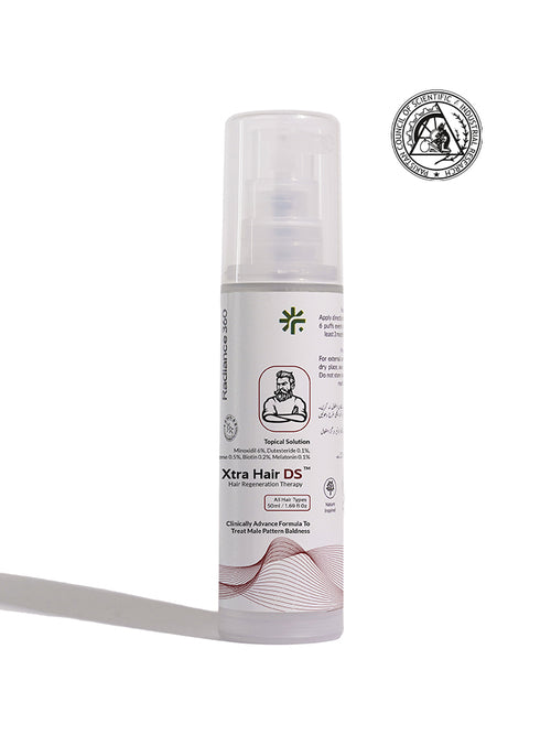 Hair care product bottle labeled 'Xtra Hair DS' on a white background with a logo.