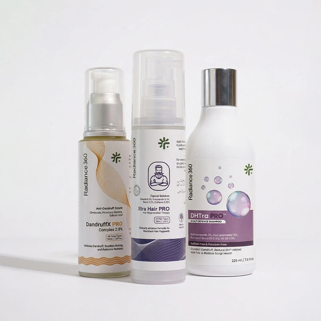 Three skincare products on a white background
