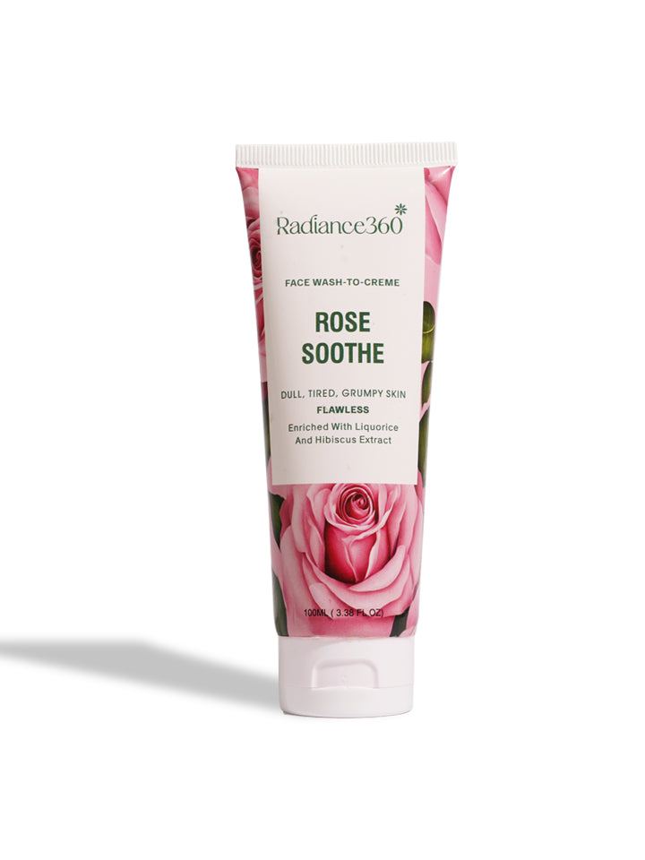 Tube of Radiance360 Rose Soothe cream with a pink rose design on a white background