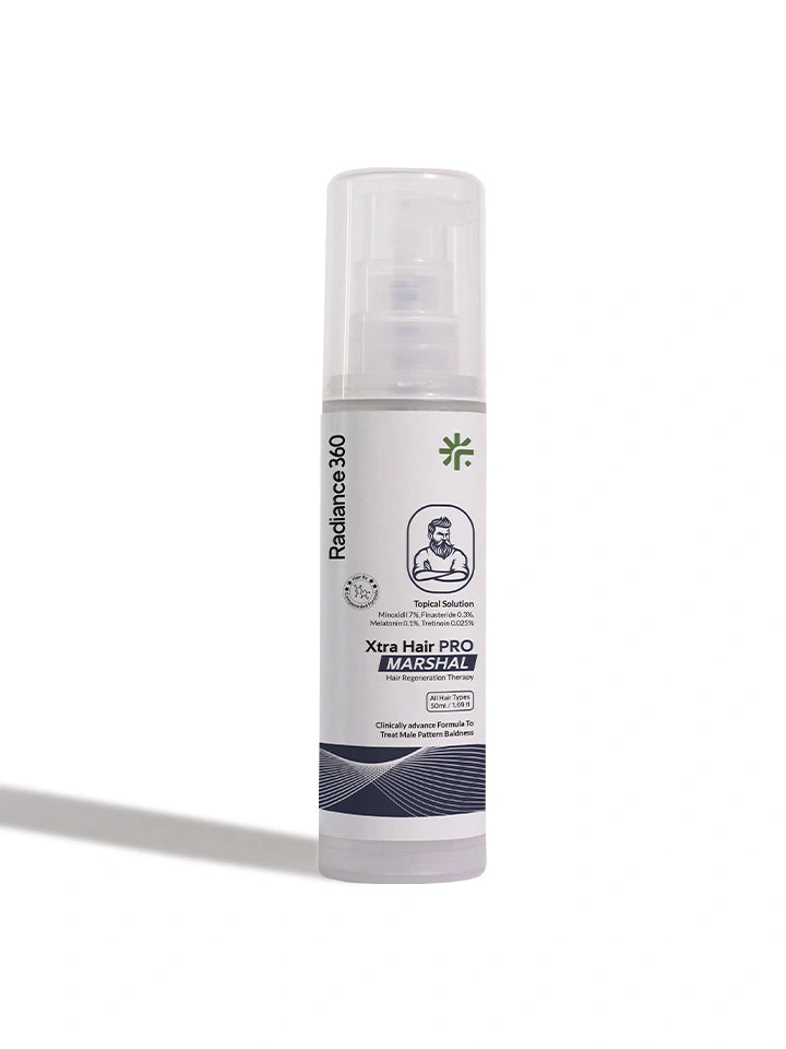 Skincare product bottle labeled 'Radiance360' on a white background